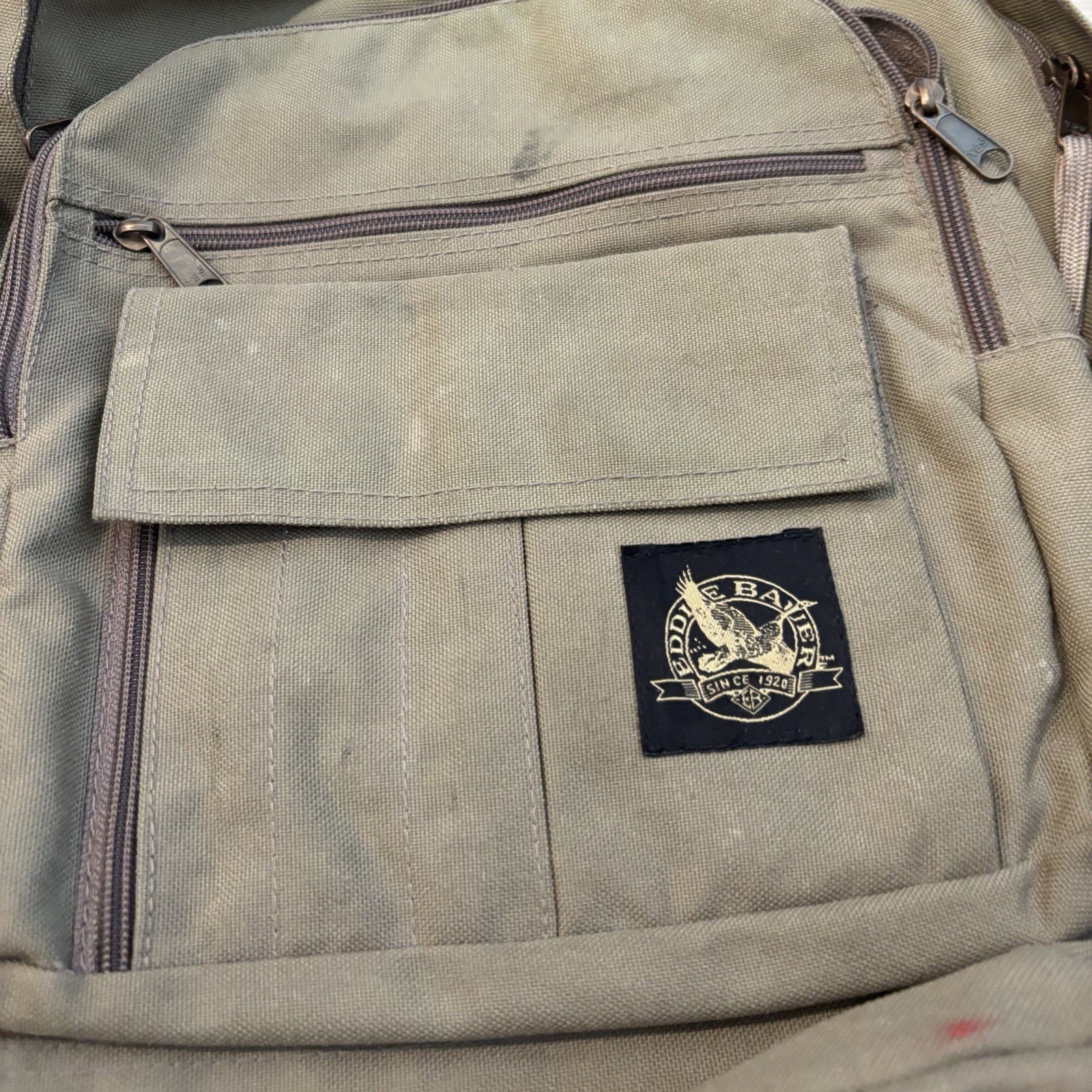 Vintage Eddie Bauer Backpack Daypack Canvas Brown 2 Pocket Adult 16×13*