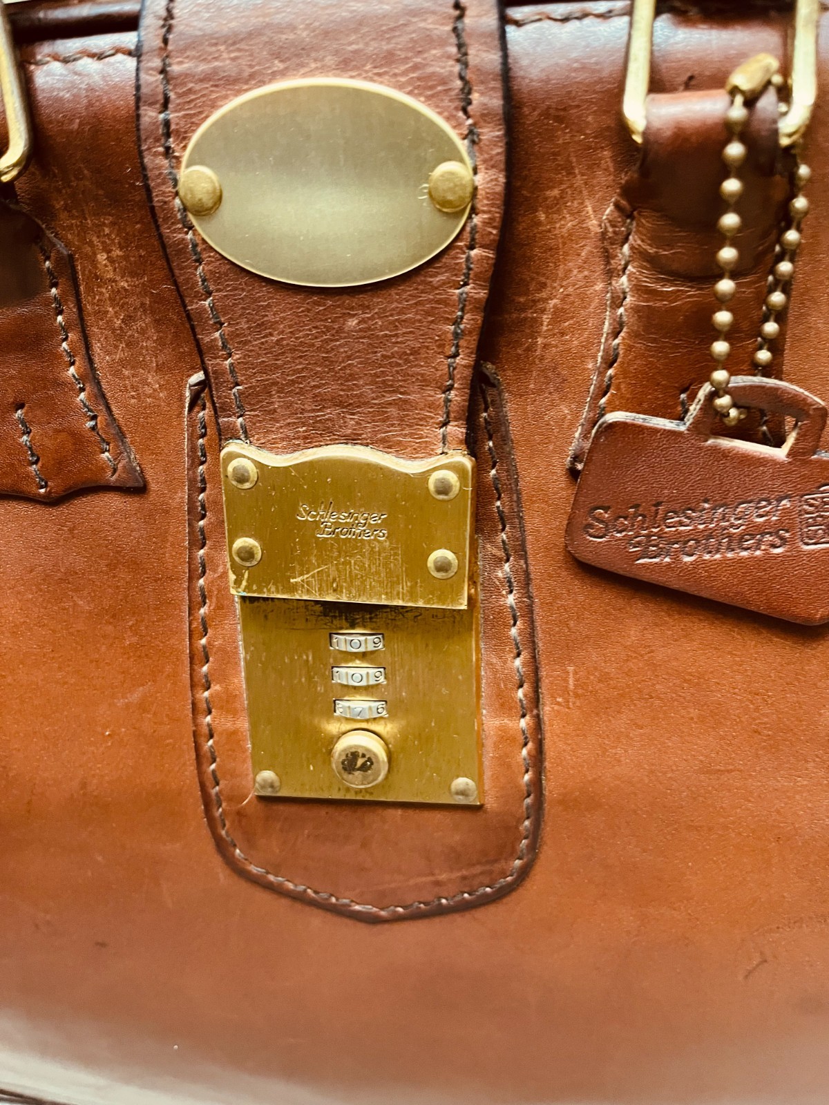 SCHLESINGER BROTHERS Tan Heavy Leather Briefcase / Lawyer Bag – Made in USA
