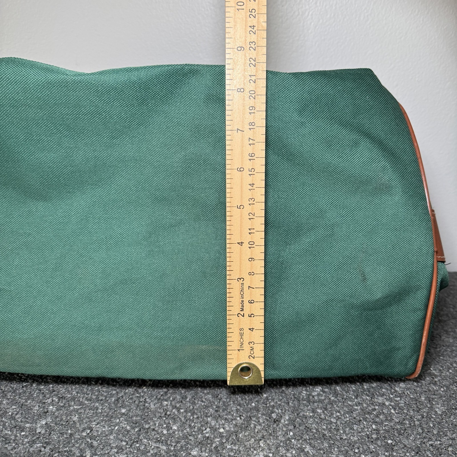 Vintage Ralph Lauren Weekender Duffel Bag Canvas Green Brown Leather Trim Travel
