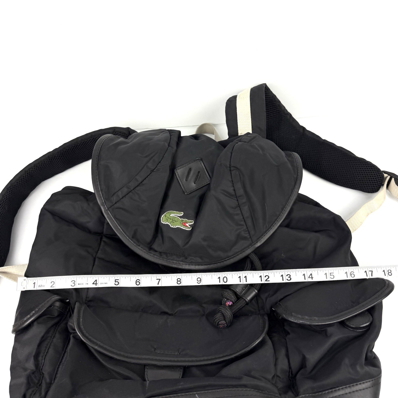 Lacoste Backpack Large Black Nylon Drawstring Rucksack Vintage READ