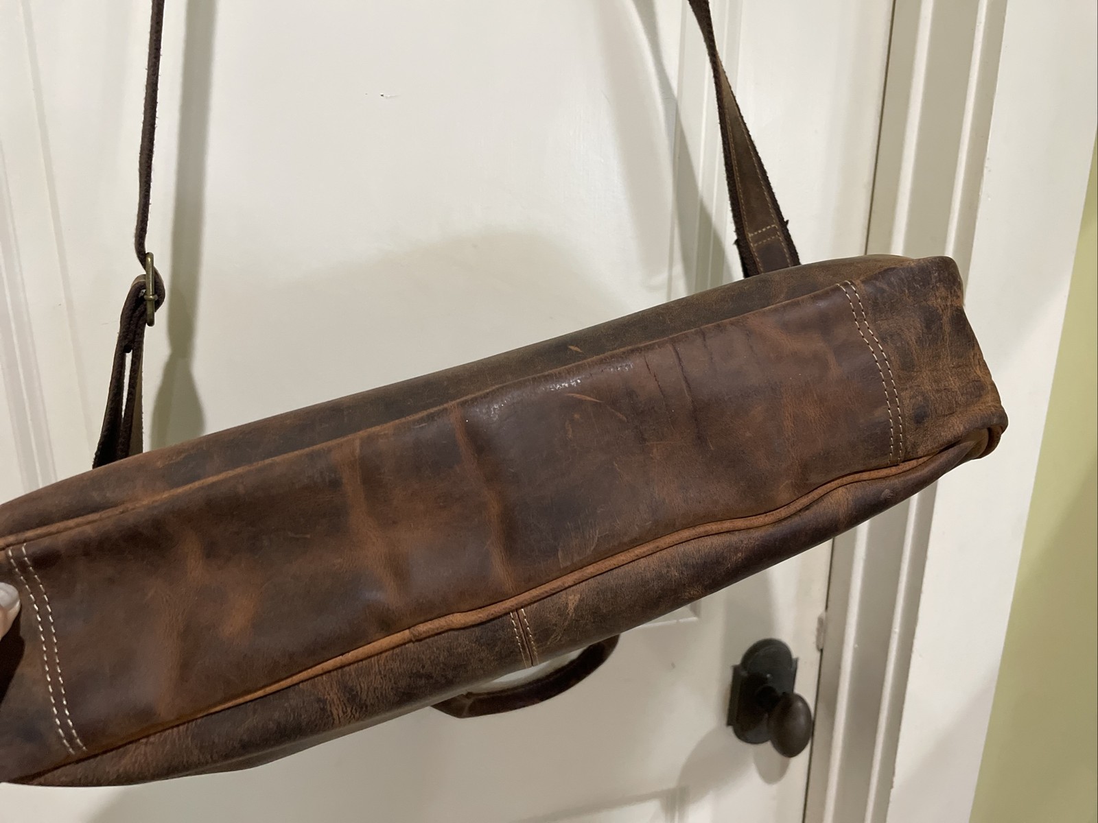 KomalC Brown Leather Laptop Briefcase Shoulder Strap Messenger Bag