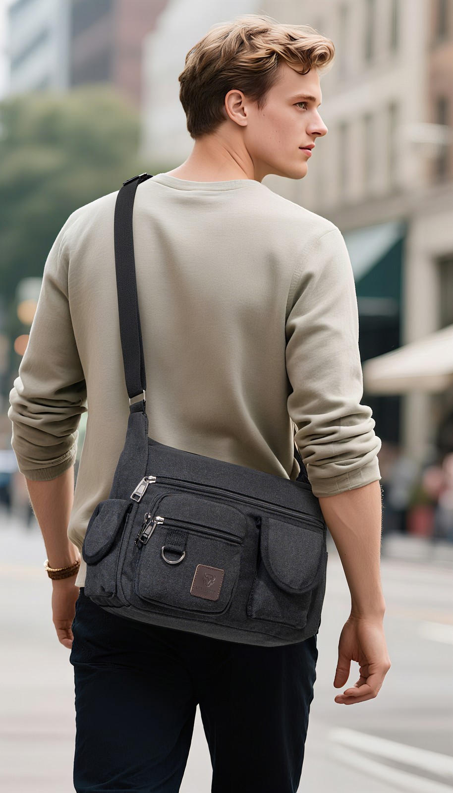 Men’s Canvas Shoulder Bag Durable Tool Bag Crossbody Sling Large Capacity Travel