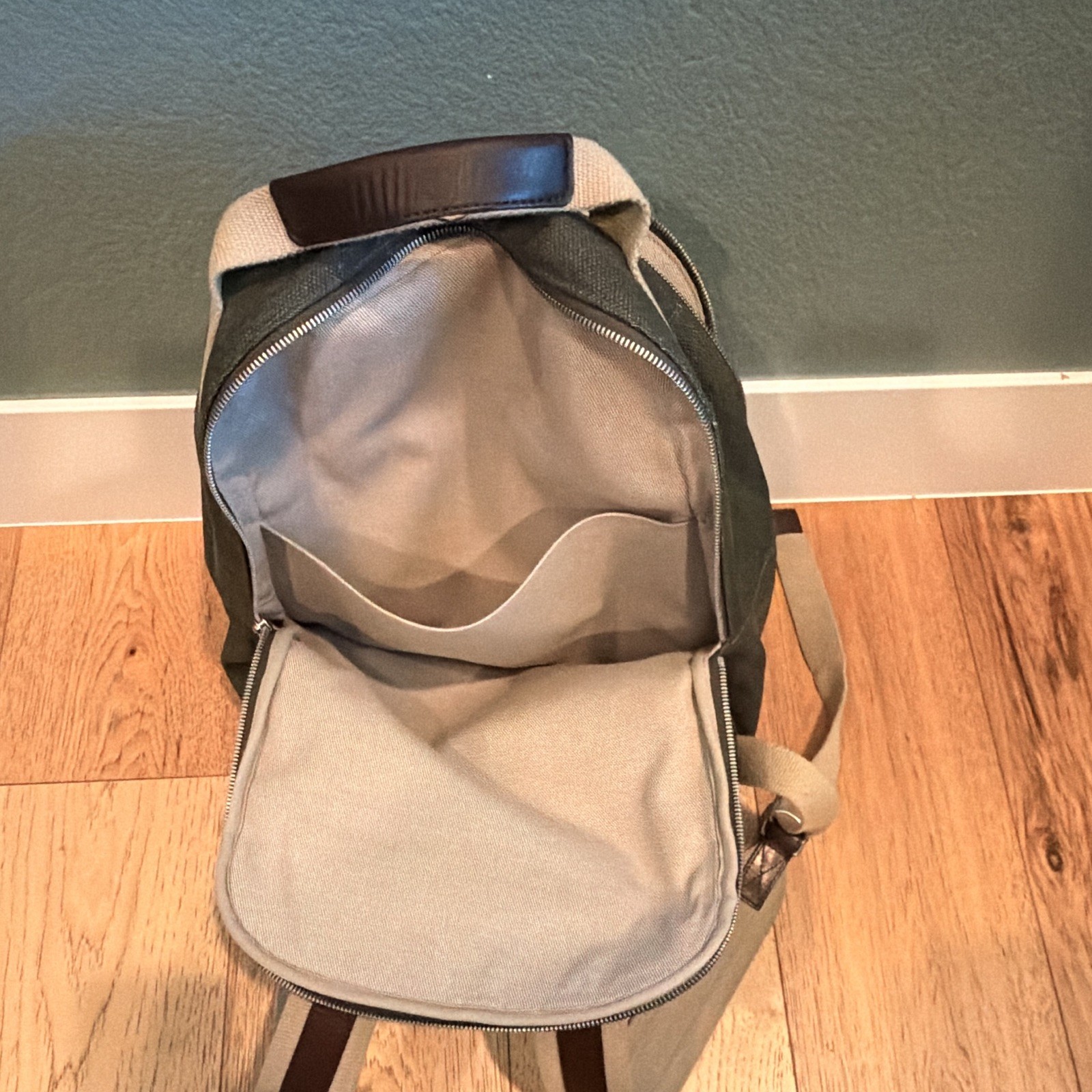 Shinola Canvas Backpack, Green & Beige