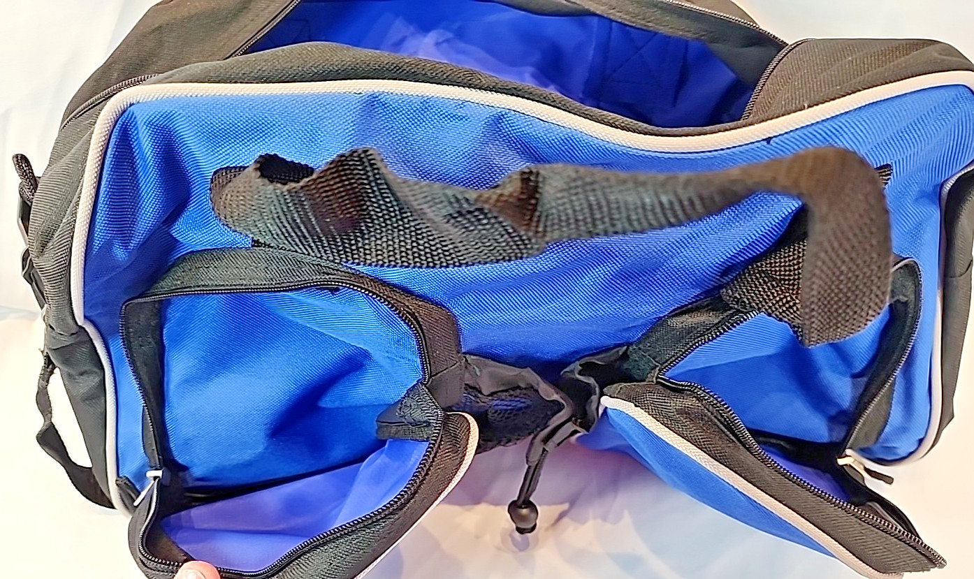 Toppers Black Blue and Gray Duffel Bag Adjustable Straps Size 17.5 X 13 X 9 in