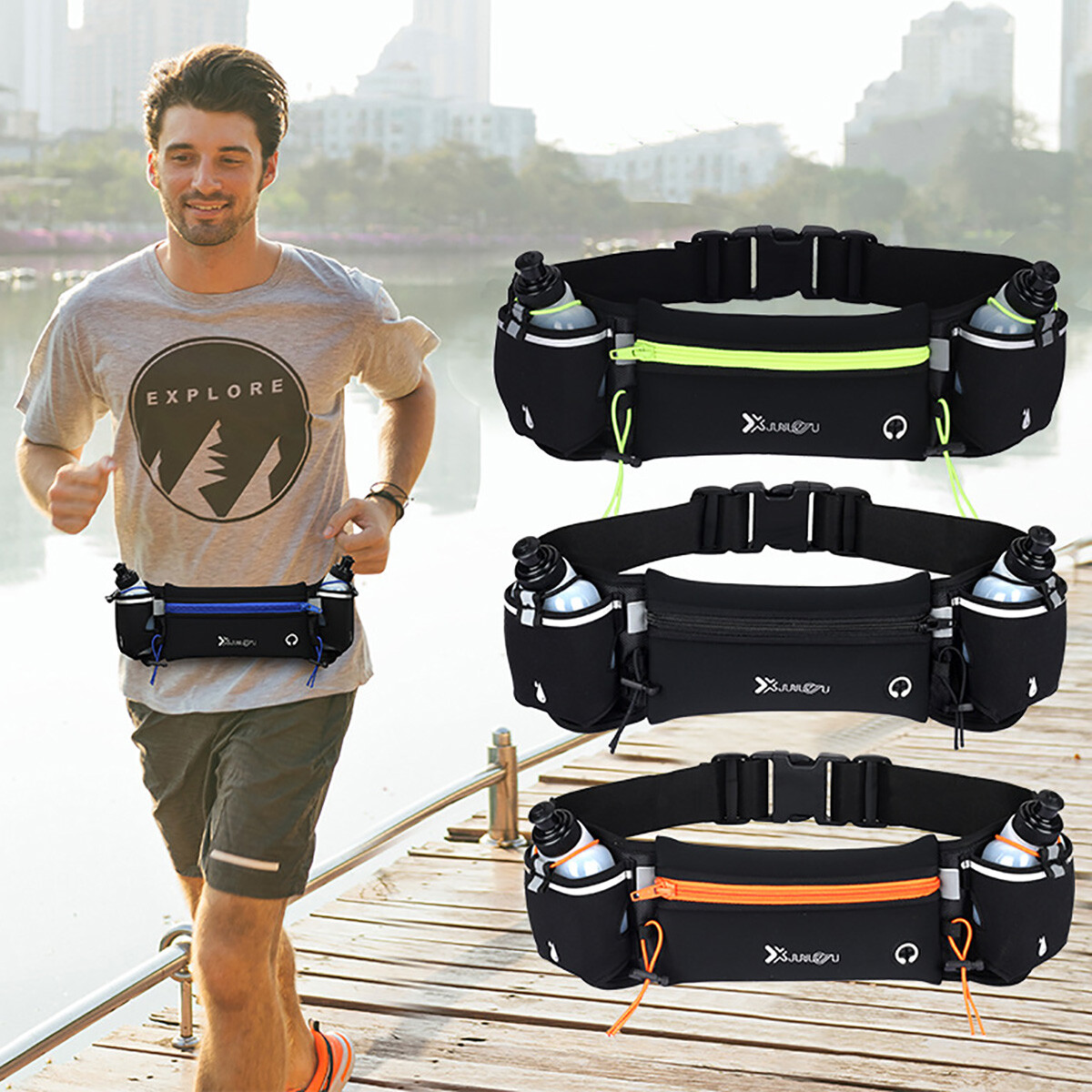 Running Cycling Belt Waist Pack Bag With Water Bottle Sports Fitness Phone Pouch