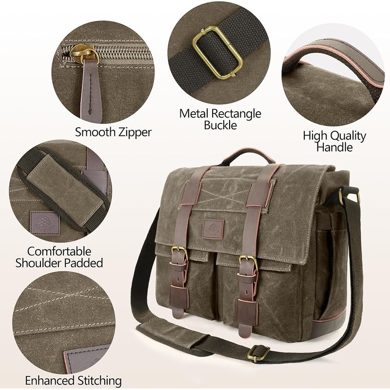 Water-resistant Durable Messenger Bag Laptop Vintage Canvas Adjustable Strap New