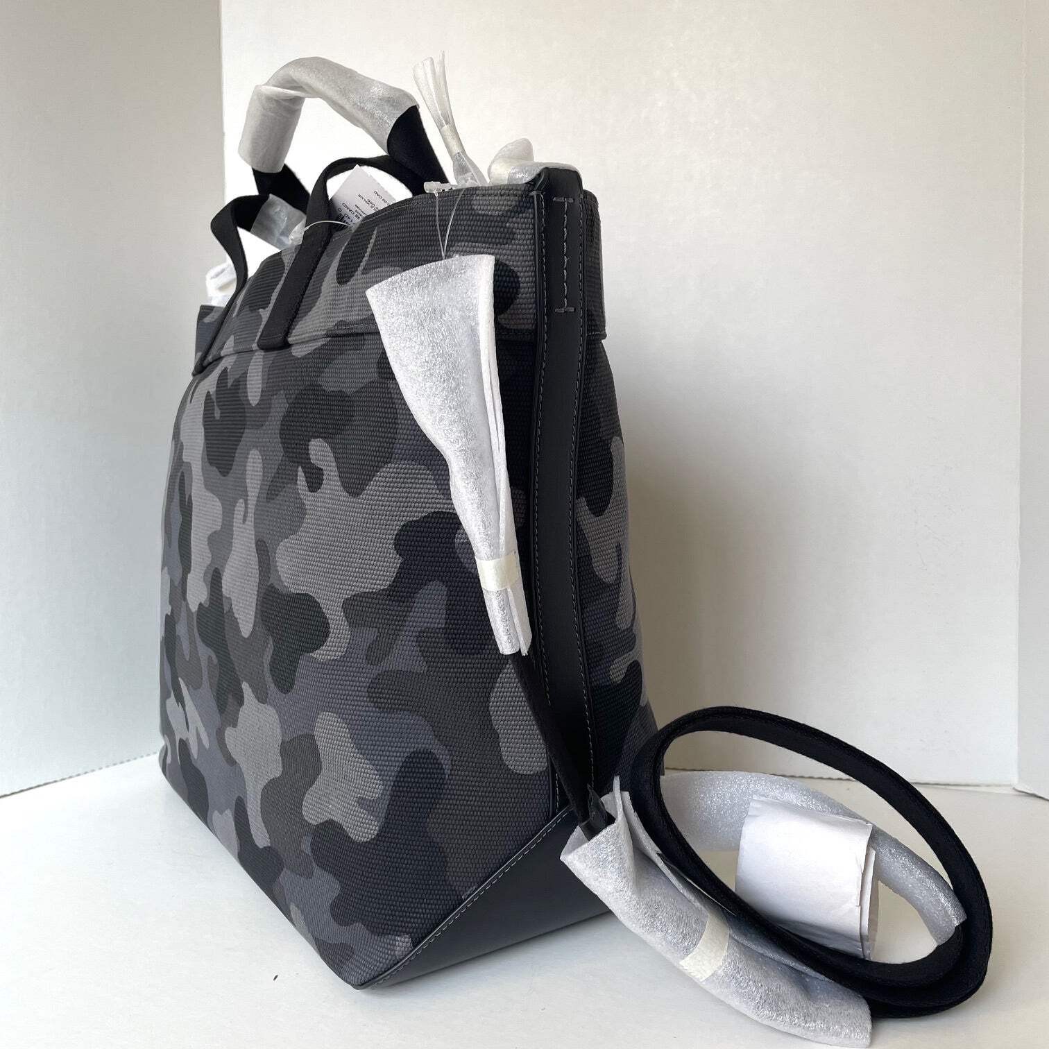 Coach Tote 38 CY805 Large Gray Camo Canvas Leather Carryall Shoulder Bag