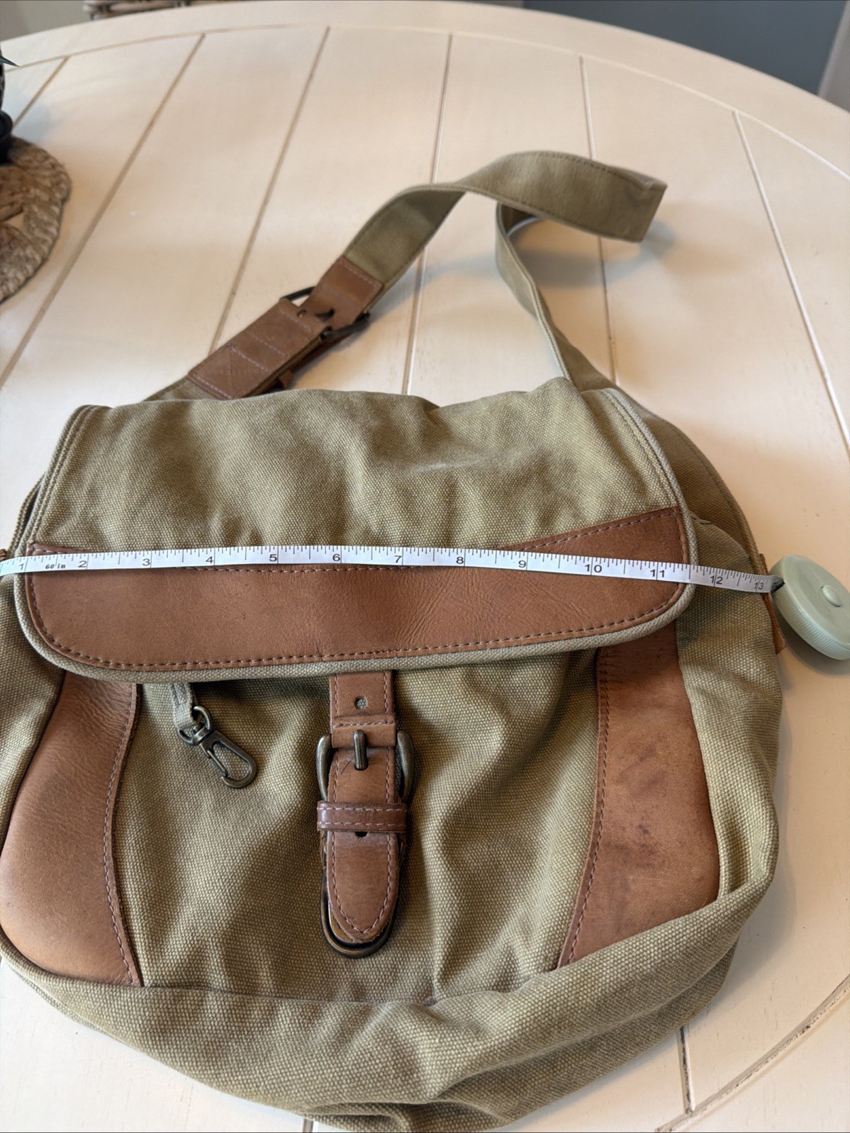 LL Bean Leather Canvas Crossbody Messenger Bag Flap Distressed Field Purse