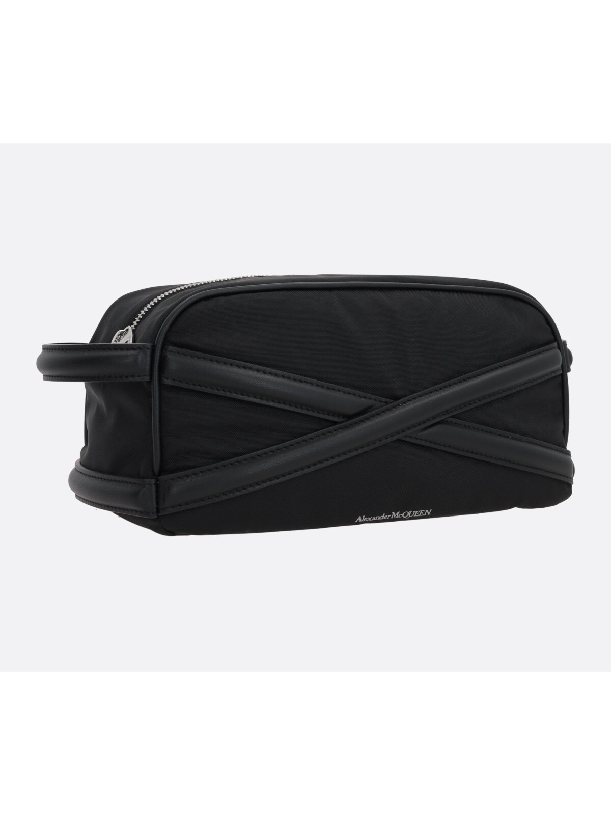 NO CUSTOMS TAX ALEXANDER MCQUEEN Harness black nylon leather toiletry bag clutch