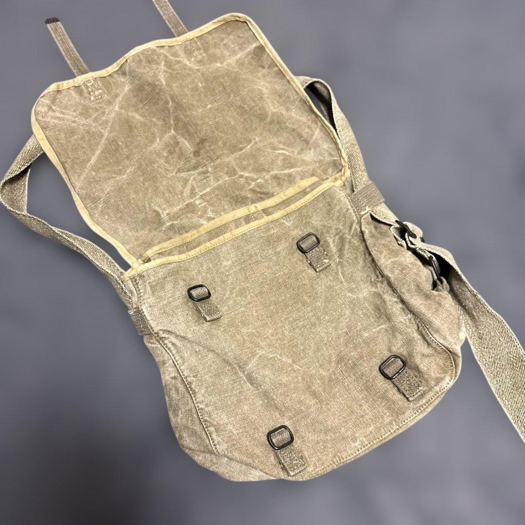 French Army Linen Shoulder Bag 1950s Used Military Canvas
