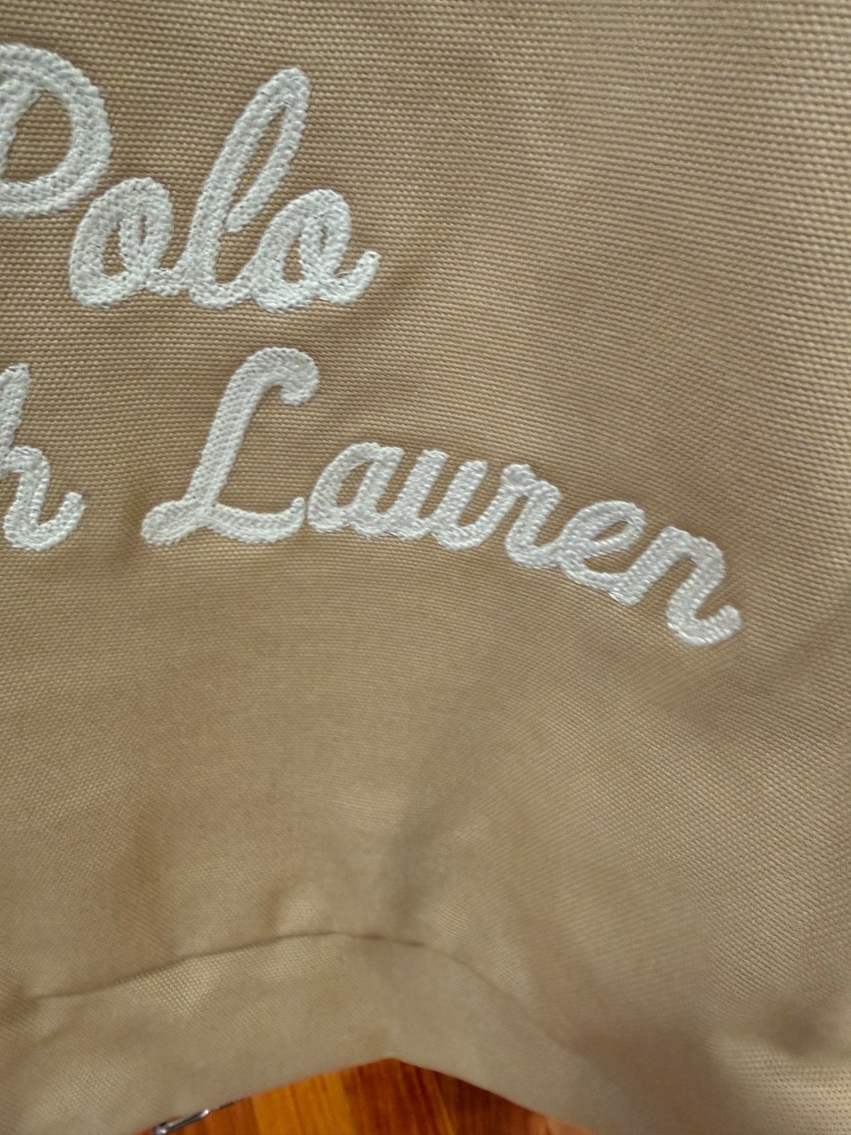 Polo Ralph Lauren CLASSIC TAN Cotton Chain Stitch Embroidered Canvas Tote Bag