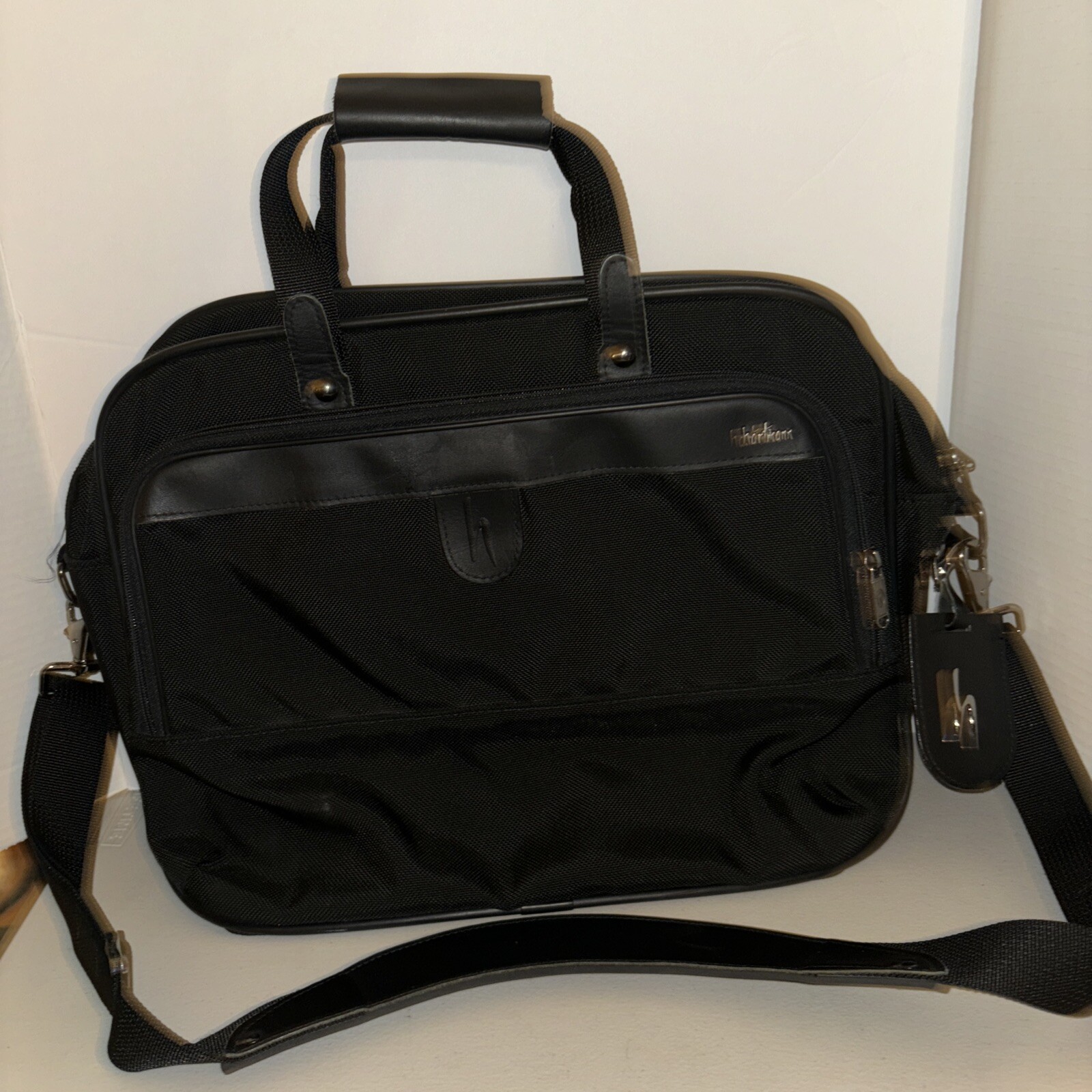 Hartmann Luggage Black Messenger Bag with Leather Accents 15” X 11.25” X 6.5”EUC