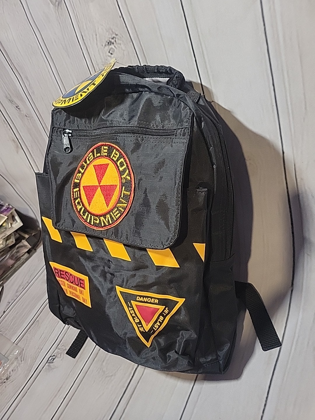 Vintage Bugle Boy Equipment Backpack Nylon Black Jet Blast Rescue/W Sticker…