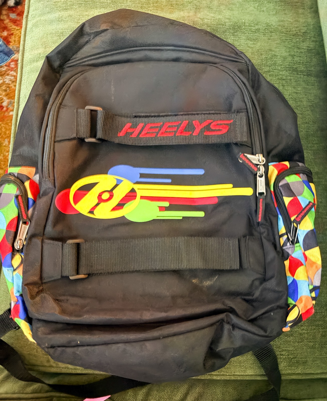 Heelys Backpack Thrasher Black Multicolor Geo Graphic Skateboard Straps School