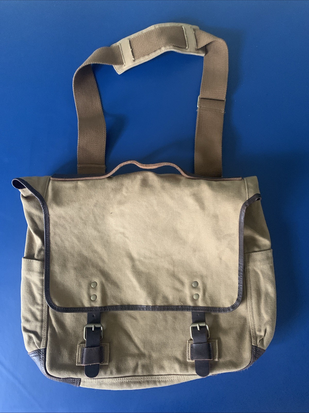 J Crew Dry Goods Abingdon Canvas Messenger Bag Cotton Leather Trim Shoulder Bag