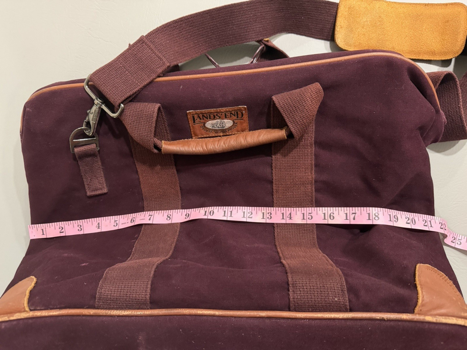 Lands End Bag Heavy Canvas Leather Duffle Deluxe Square Rigger Burgundy USA