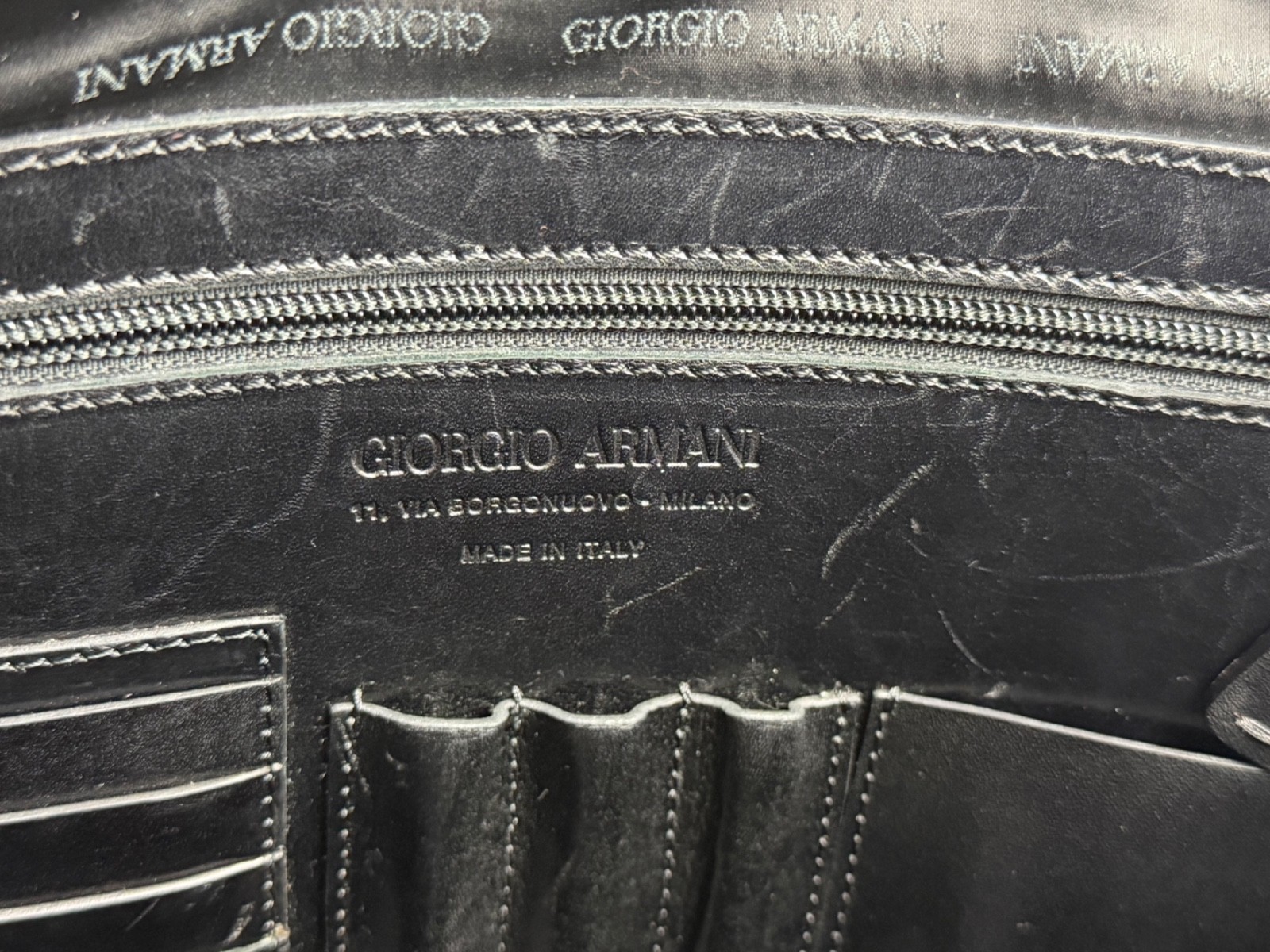 Giorgio Armani Black Leather Briefcase/Business Bag with Shoulder Strap