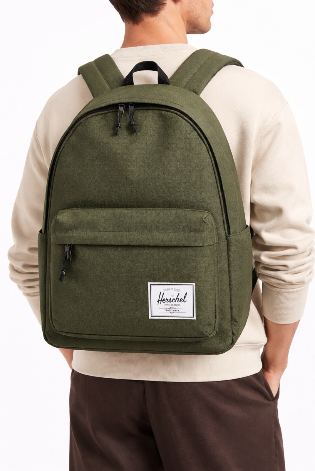Herschel Olive Green Backpack Adjustable Strap Pockets Classic Solid Men Travel