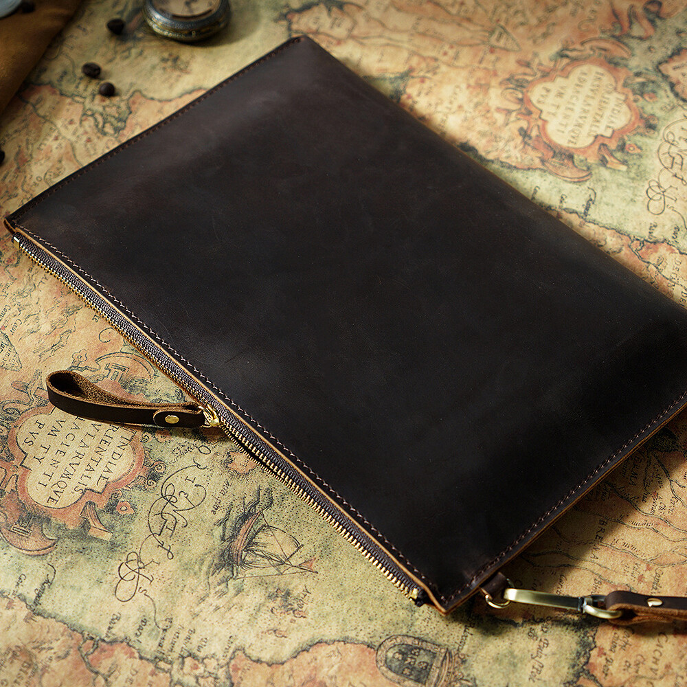 Men Genuine Leather Briefcase Wrist Clutch Wallet Organizer Tablet Bag For iPad