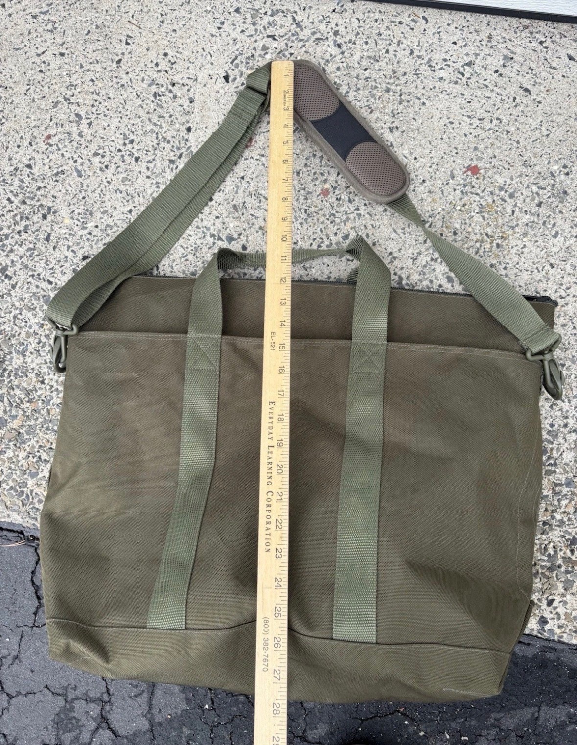 LL Bean Hunters Tote Canvas Large Bag Army Green Shoulder Strap 15×20 NEW
