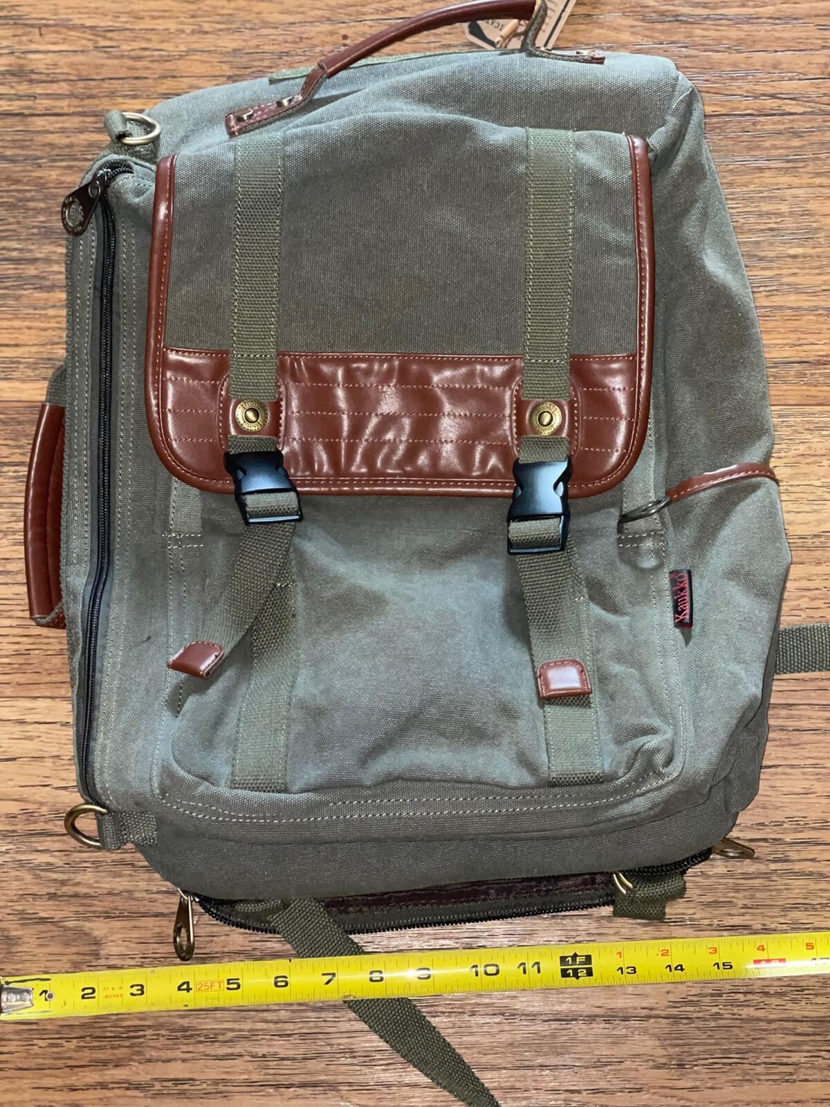 Kaukko Backpack computer ipad travel bag canvas leather NEW