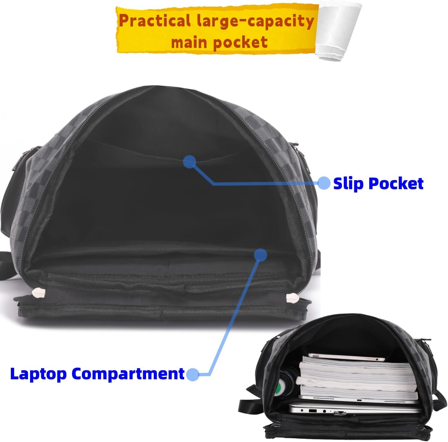 Leather Laptop Backpack, PU Leather Backpack Men Women, Casual Backpack, Water-R