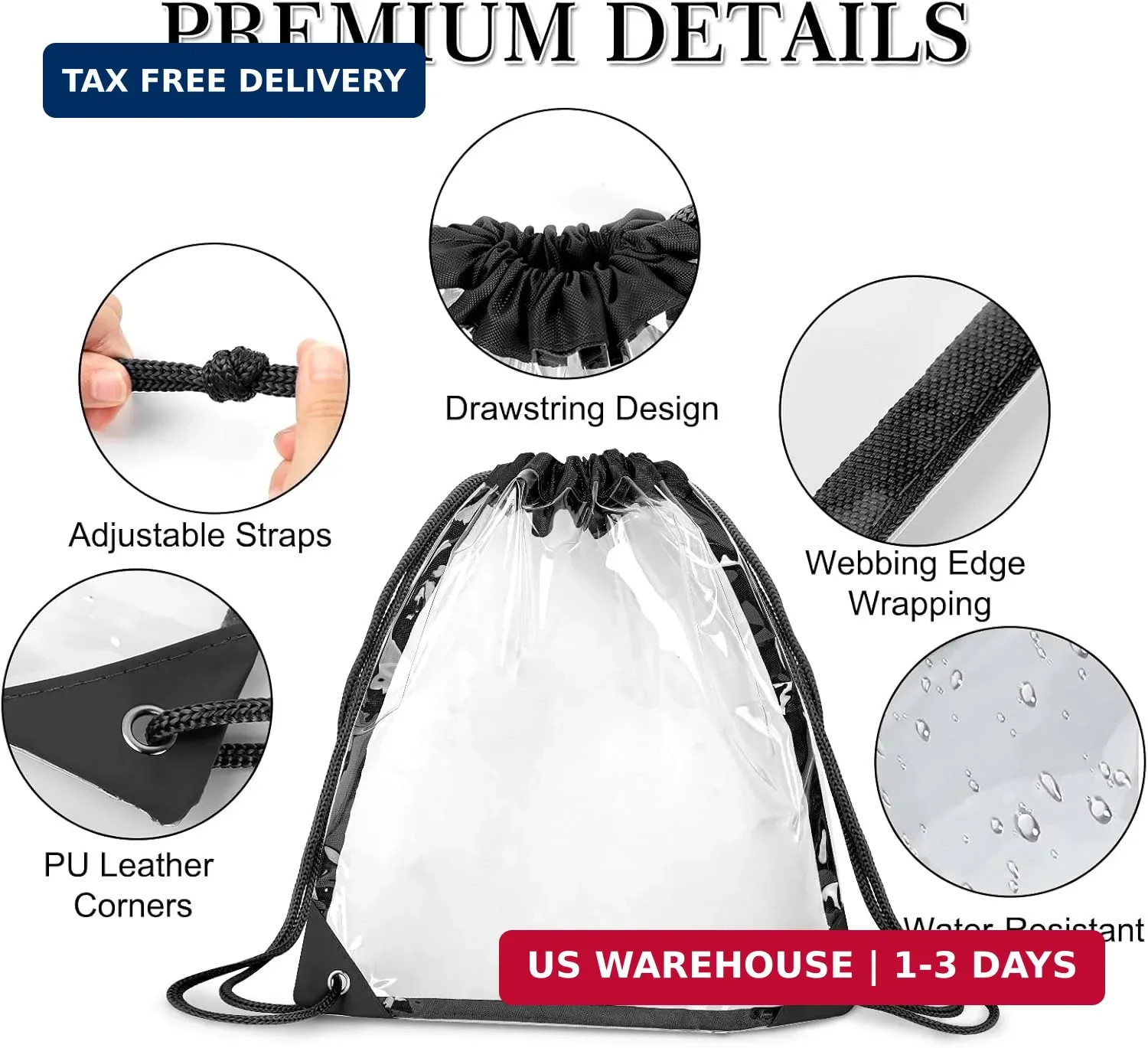 2Pack Clear Drawstring Backpack ，12×12×6 Small Clear Drawstring Bags for Stadium