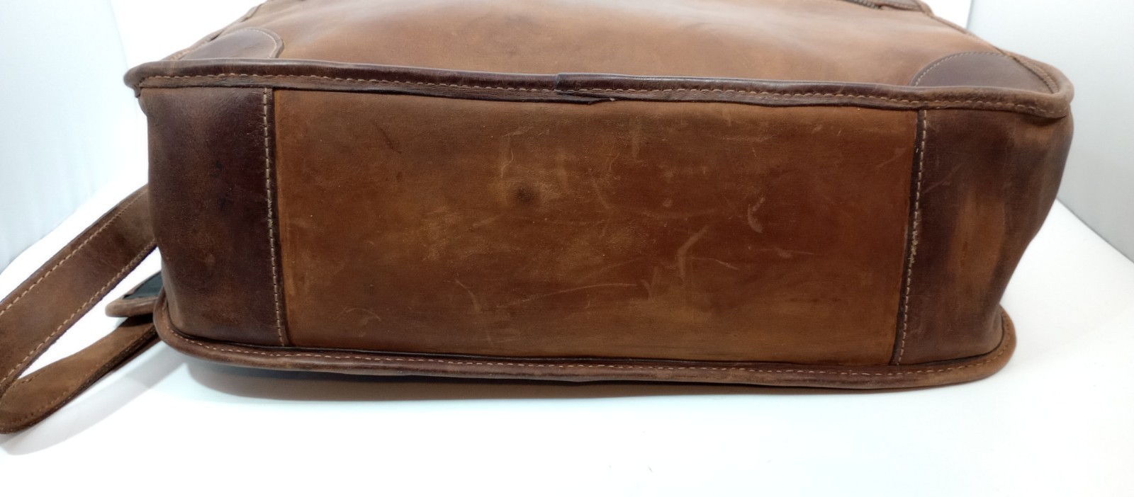 Vtg SCHLESINGER Full Grain Cowhide Brown Leather Briefcase Attache Bag Messenger