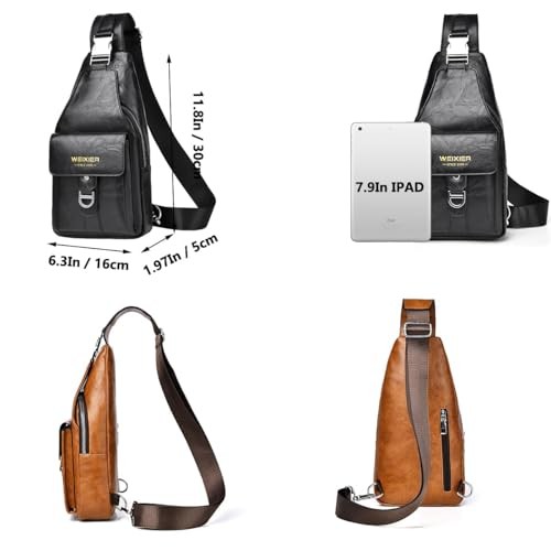 PU Leather Sling Bag for Men – Waterproof, Lightweight, Crossbody Chest A-black