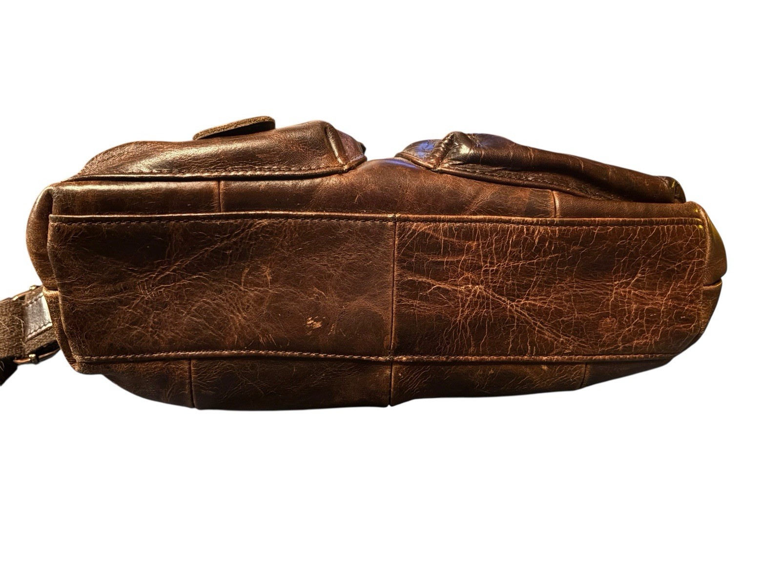 Vtg Genuine Leather Brown Satchel Briefcase Messenger Bag Distressed 13” X 12.5”