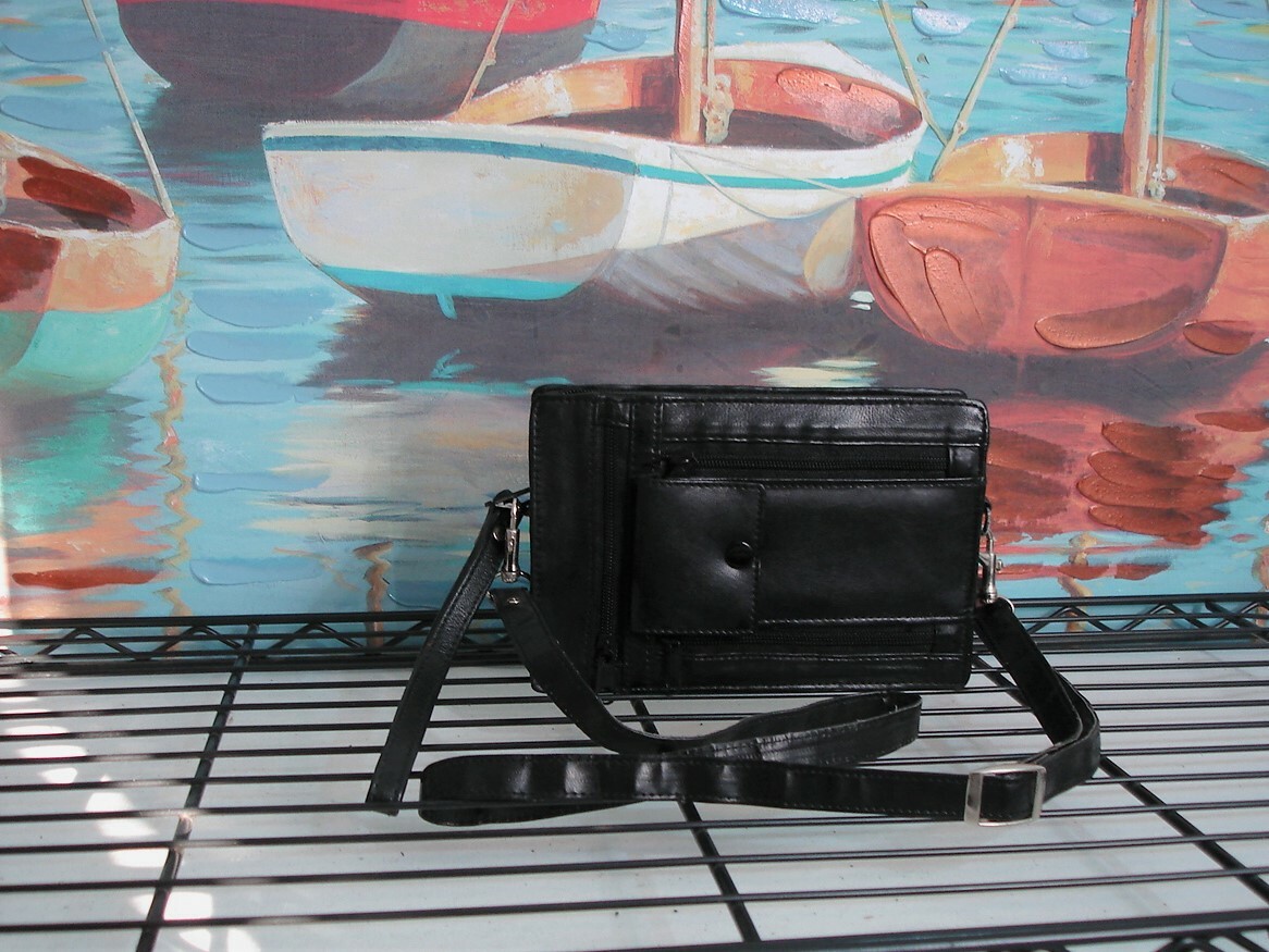 Leather Travel Bag Shoulder Strap And Wrist Handle For Passport And Accessories