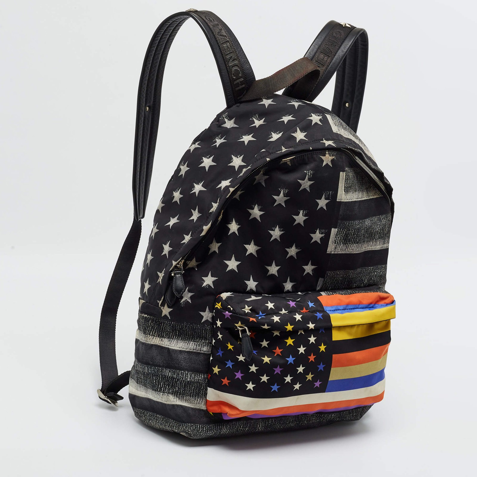 Givenchy Black Multicolor American Flag Print Nylon Backpack