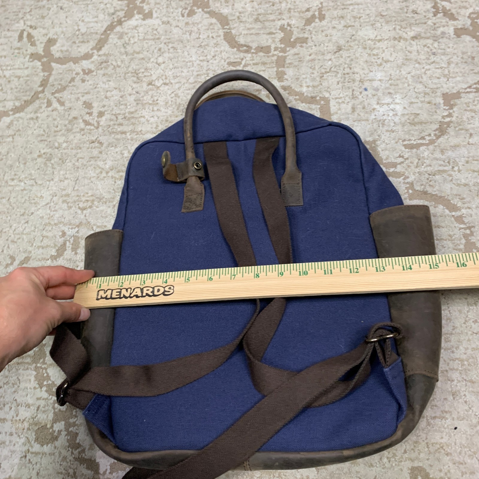 JW Hulme Leather Canvas Backpack Blue Brown