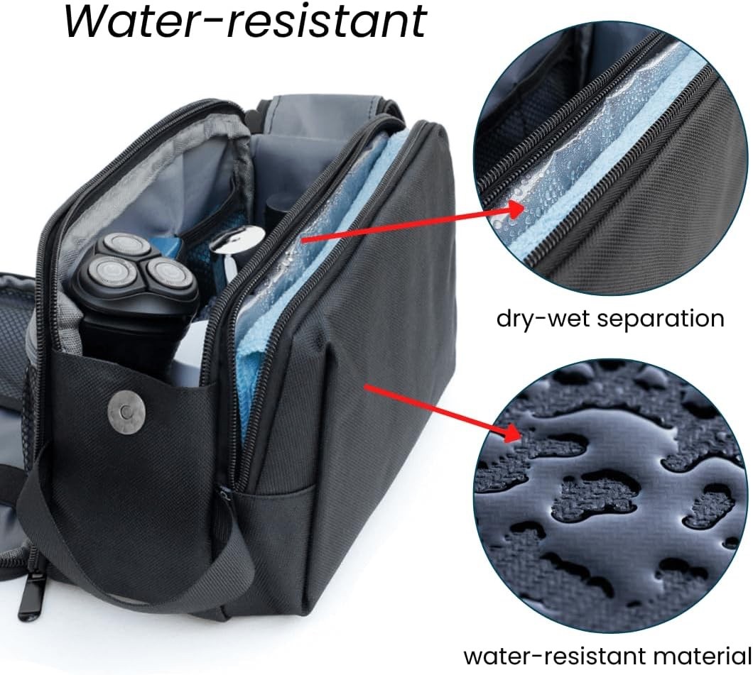 Large Men’s Toiletry Bag Black Travel Shaving Dopp Kit Water-Resistant
