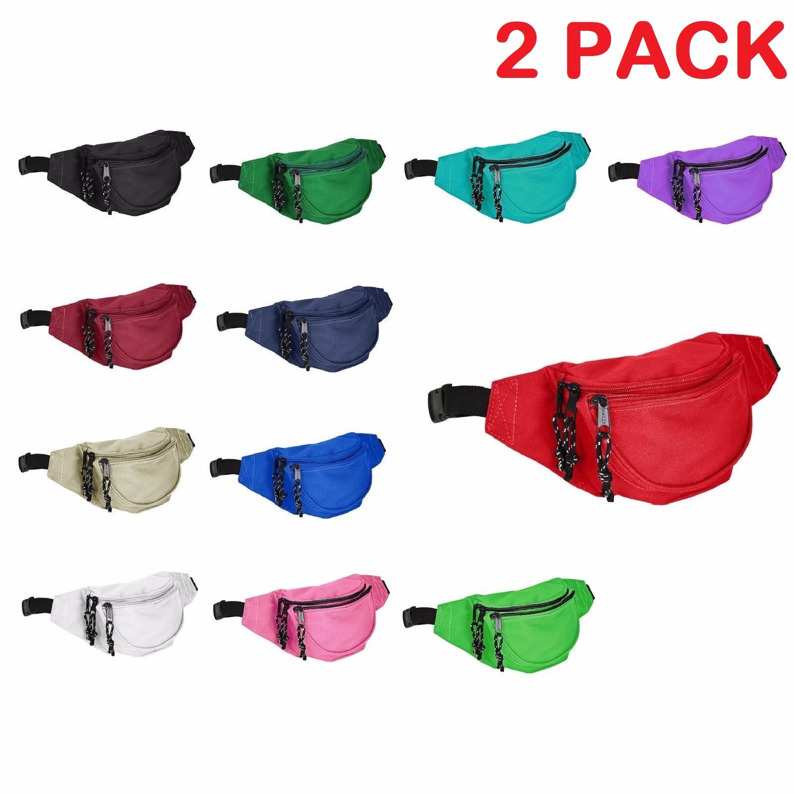 DALIX Fanny Pack Red Black Blue Navy Royal White Aqua Money Pouch Pack (2 Pack)