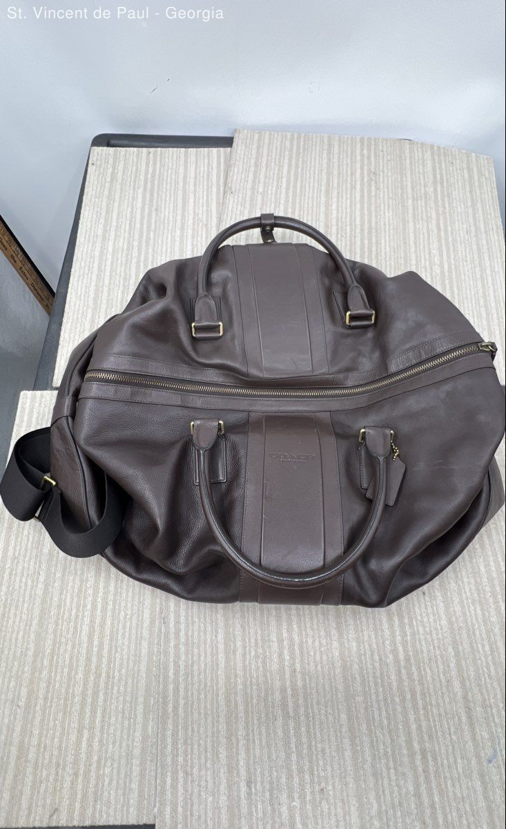 Coach Mens Heritage Web Dark Brown Leather Cabin Bag F93304 Weekender Duffle Bag
