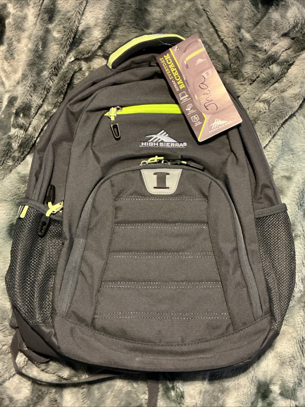 HIGH SIERRA Backpack Gray & Yellow large pockets Laptop iPad School Travel Bag
