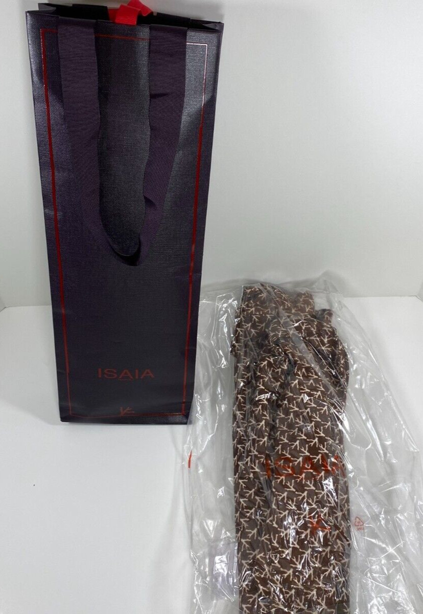 NEW ISAIA NAPOLI LINEN BROWN / WHITE CROSSBODY MESSENGER BAG ~ $275