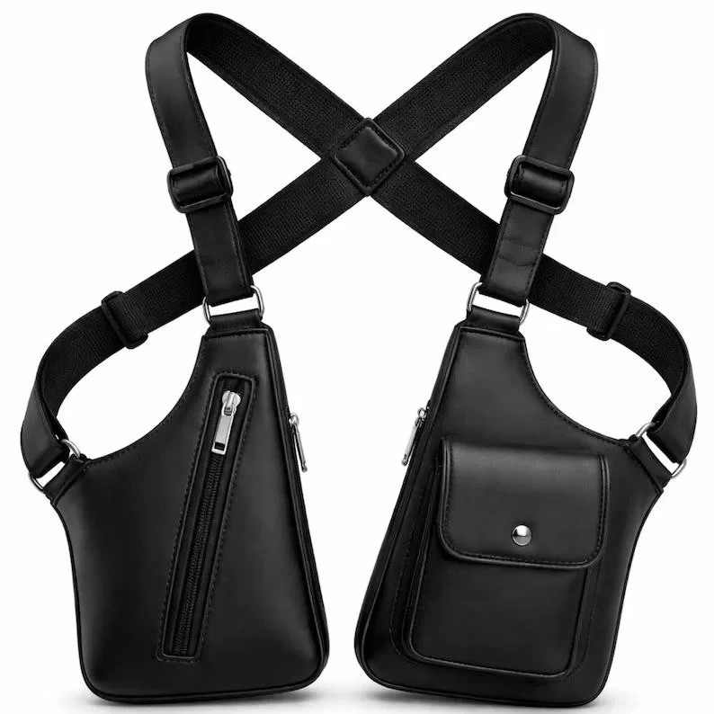 Men’s Leather Chest Rig Bag, Crossbody Harness Backpack