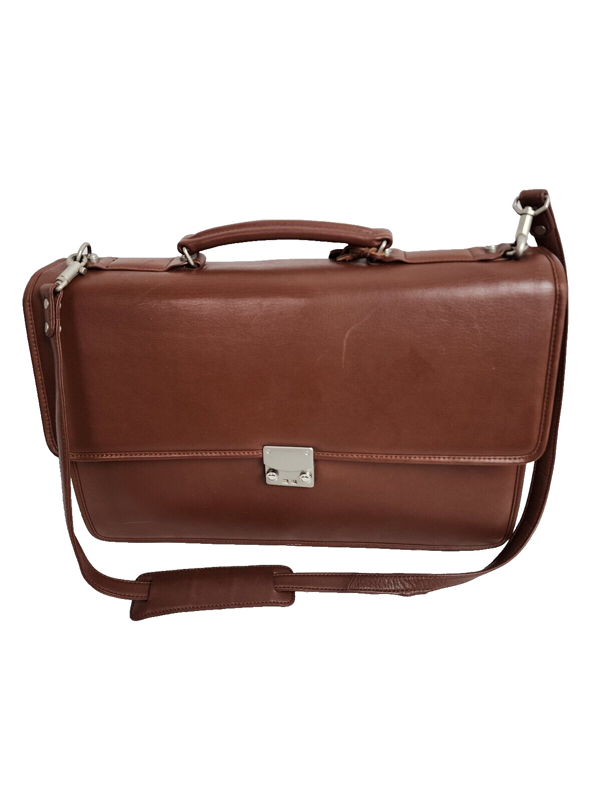 DeBon Saddle River Collection Leather Briefcase Messenger Bag With Number Lock