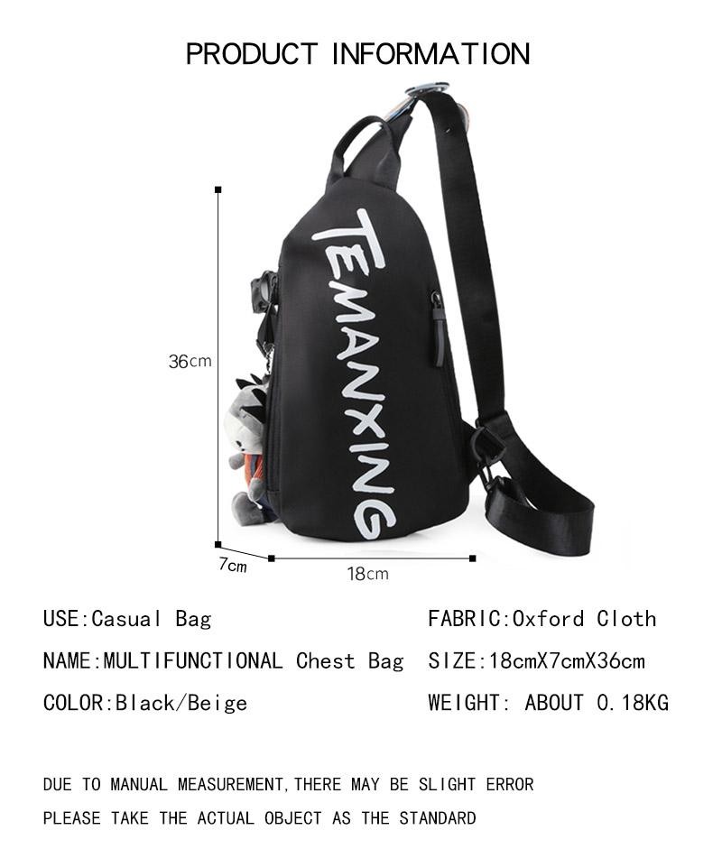 Aottla Chest Bag Crossbody Backpack Men Waterproof Oxford Cloth Shoulder Bag Wom