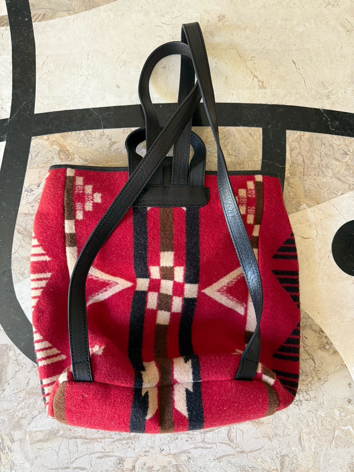 EUC Pendelton SMALL RED INDIAN PRINT Backpack Multicolor WOOL AND LEATHER 11 X10