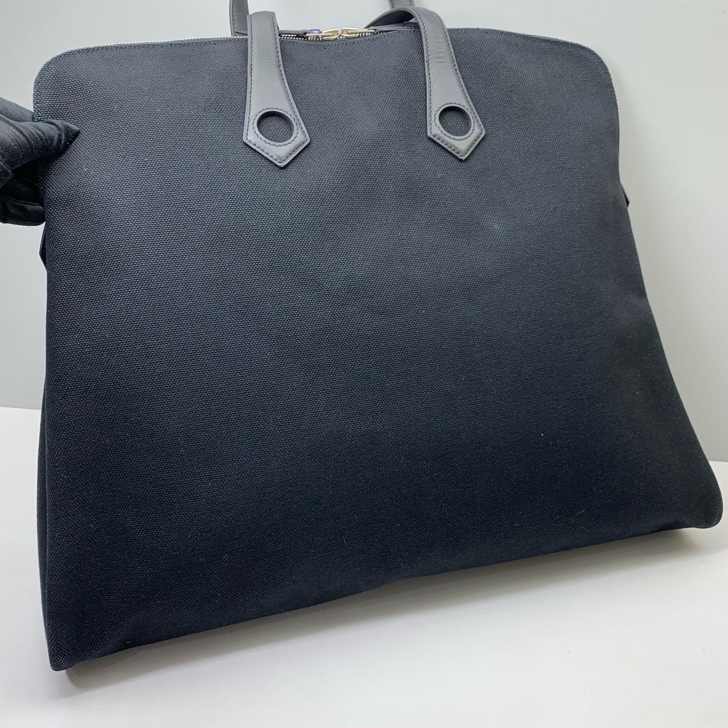 Hermes Pre-Owned Authentic Satchel Black Canvas Free Shipping 48*40*8.5cm