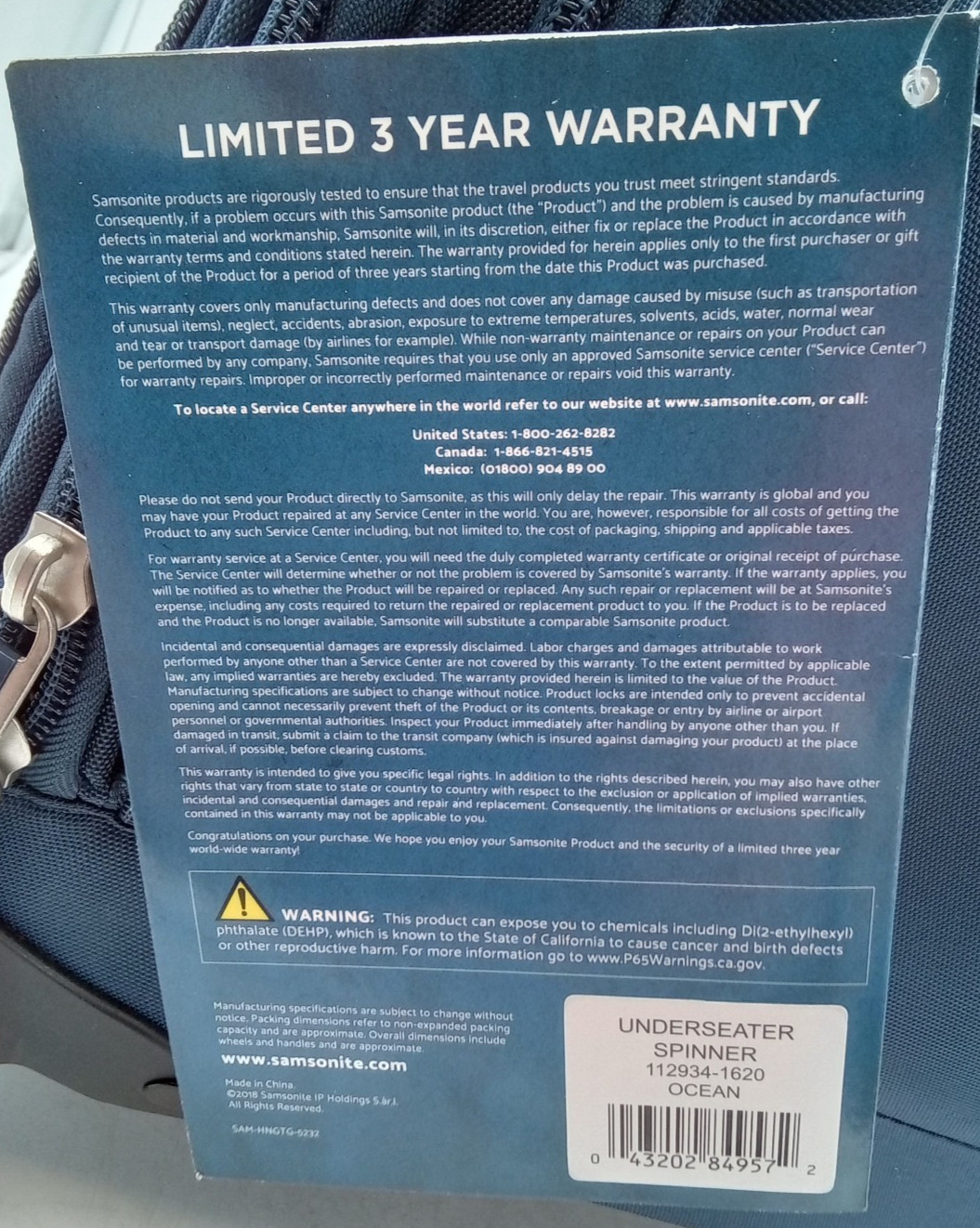 Samsonite Underseat Carry-On Spinner with USB Port Ocean One Size U4