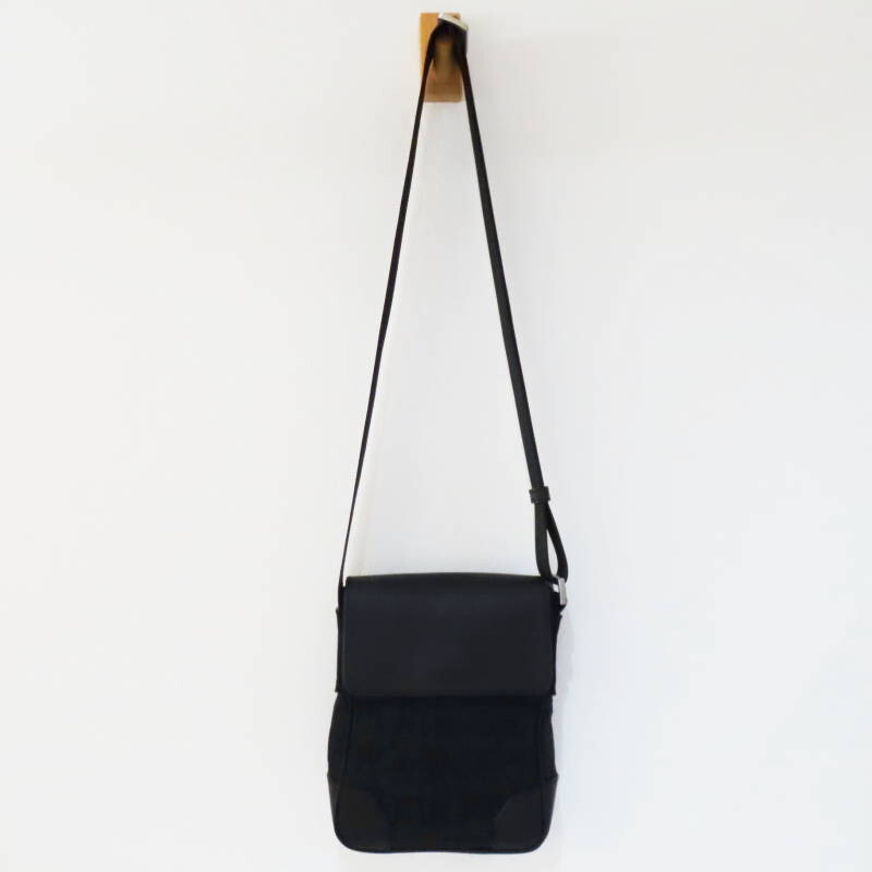 S02-k078 EMPORIO ARMANI Logo allover canvas/leather shoulder bag, black