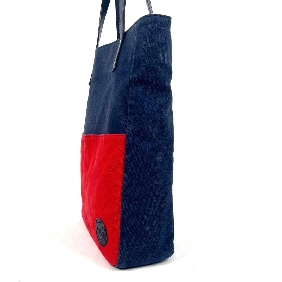 Authentic Burberry Black Label Canvas Tote Bag 37cm Night Red Logo Embossed Leat