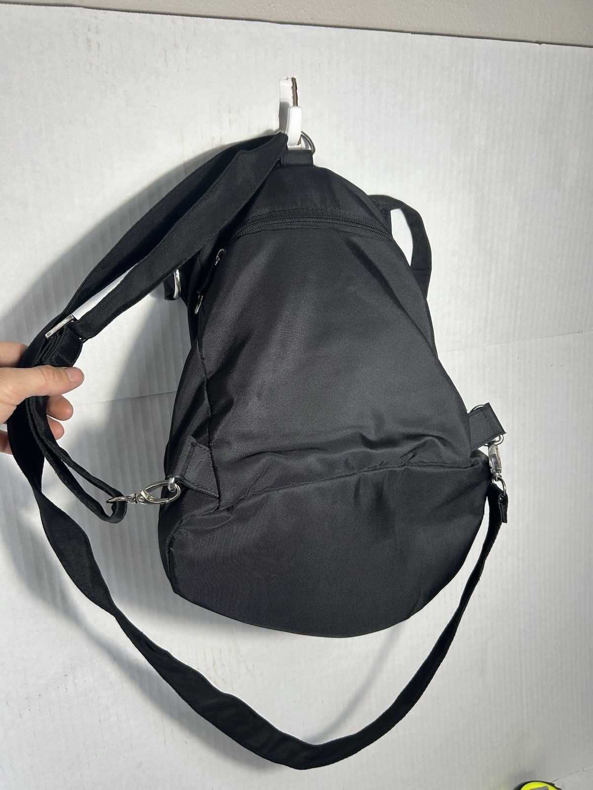 Black Men’s Backpack Drawstring Closure Quilted Flap Pockets Adjustable Strap
