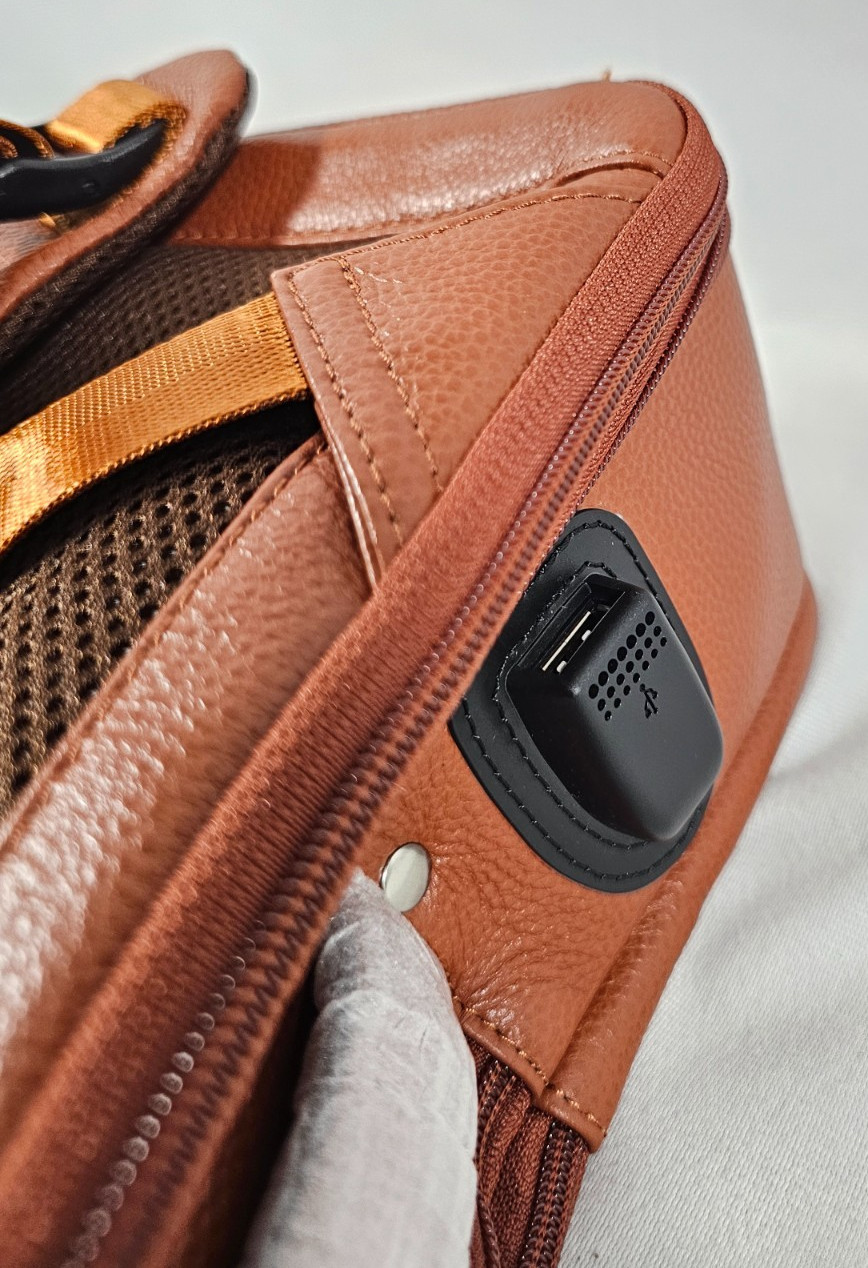 Leather Backpack 15.6″ Laptop Sleeve for Men Women TSA Friendly Travel Brown