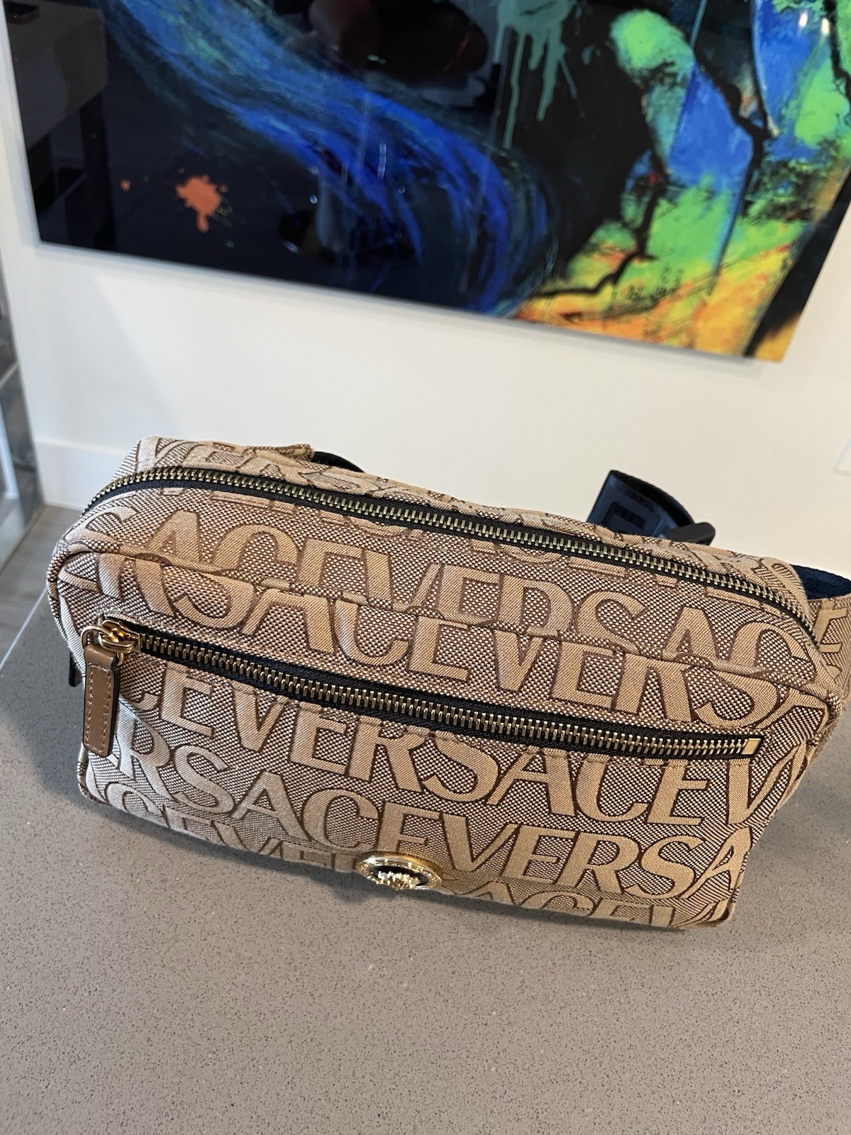 Versace Belt Bag Canvas Fabric Allover Beige/brown $1200 Retail Authentic
