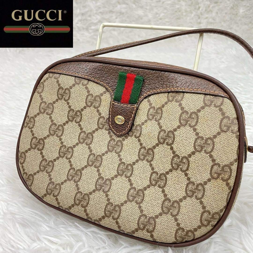 Gucci GG PVC Leather Sherry Line Brown Shoulder Crossbody Bag Vintage 15x20x5cm